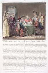 Kardinal Mazarin (1602-61) schließt den Frieden der Pyrenäen, 1659, graviert von Jean Baptiste Morret (fl.1790-1820), 1790